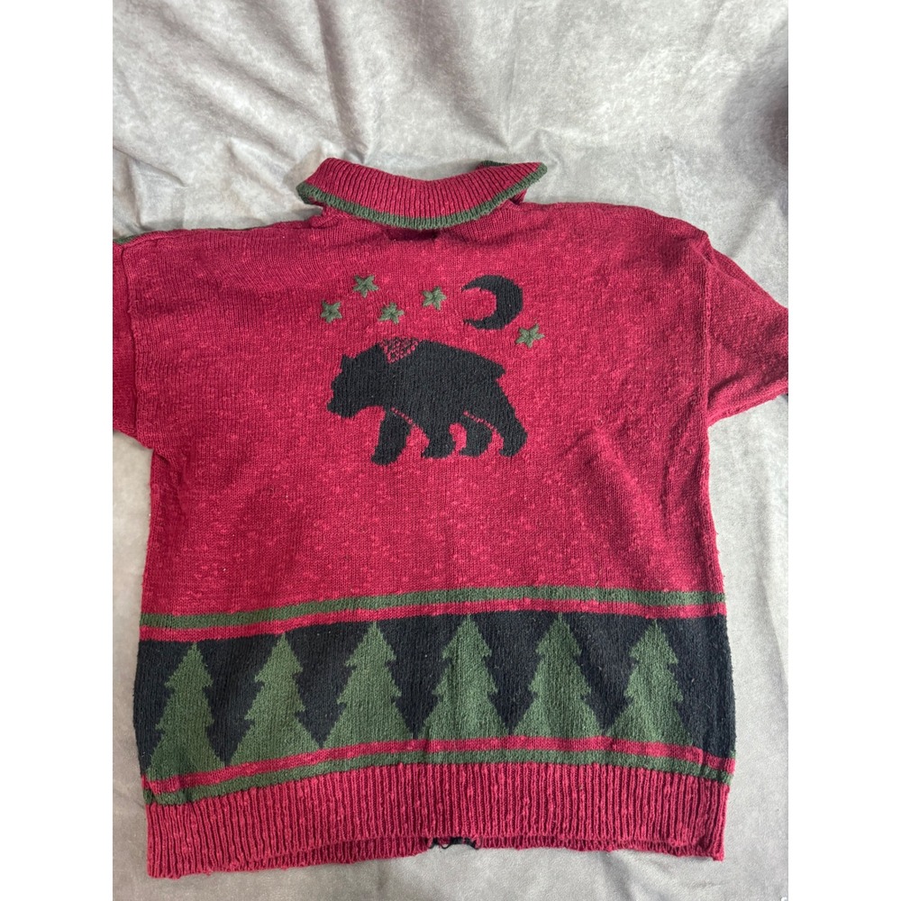 Christopher & Banks Vintage Black Bear Pine Tree Cardigan Sweater Burgundy L - Picture 4 of 6